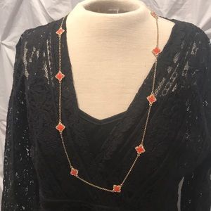 36” gold tone necklace with coral enamels